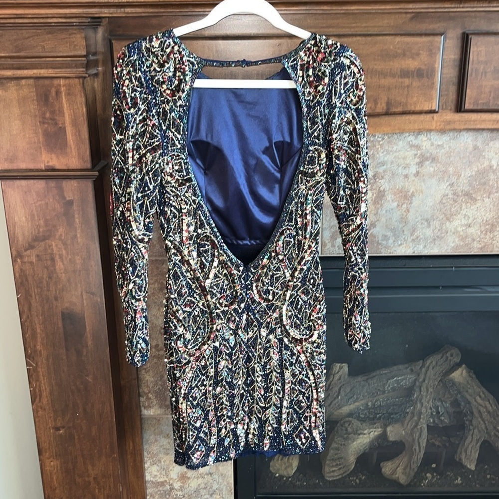 Exquisite fully beaded PRIMAVERA COUTURE long sleeve mini dress formal size 6 - Picture 8 of 16